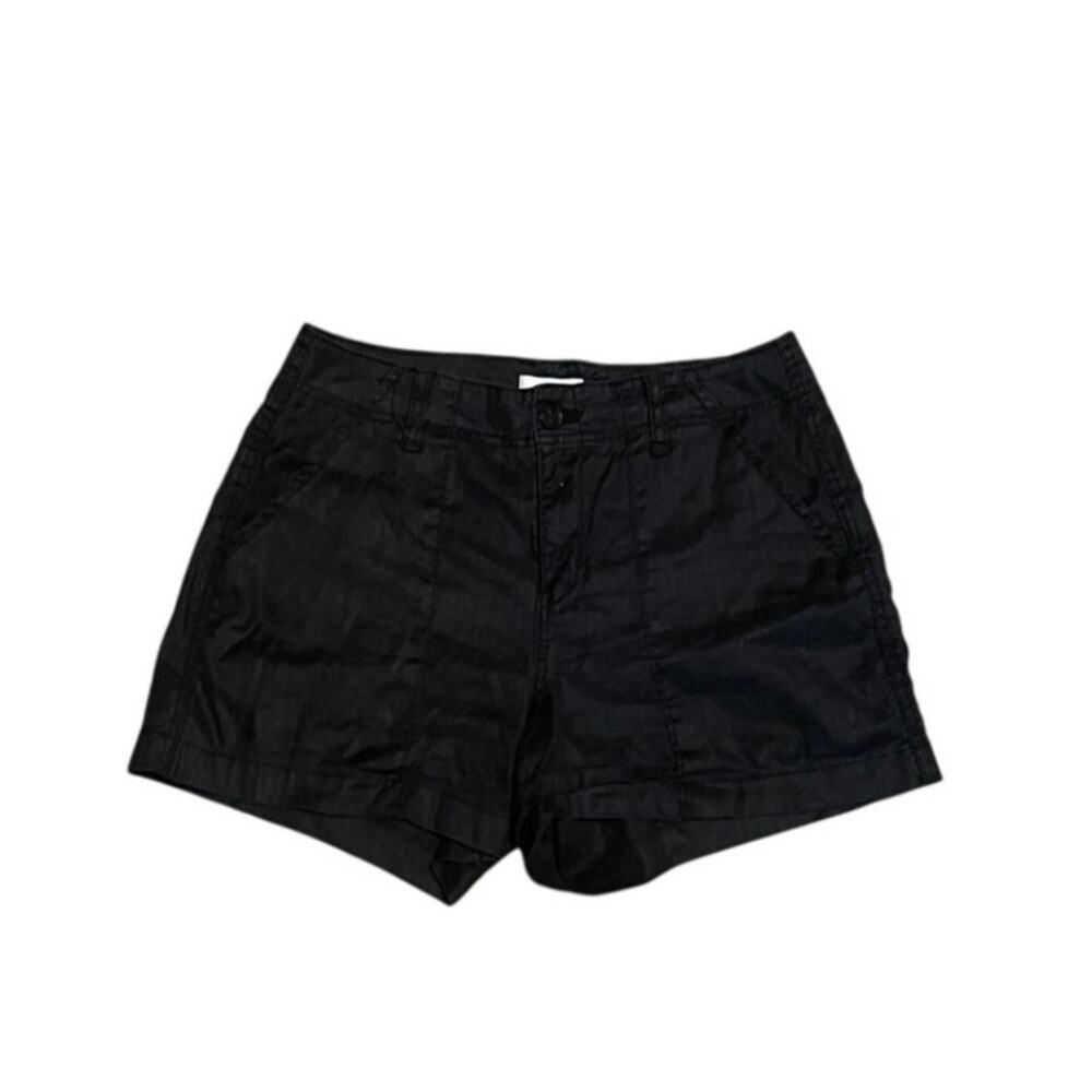 Evereve Black Linen Blend Tailored Cargo Mid/High Rise Shorts Minimalist Size 27 - Picture 2 of 5